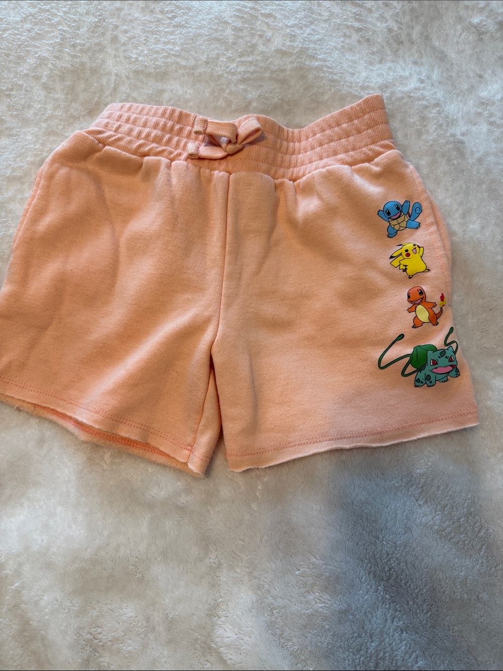 Pokemon Peach Terry Kids Shorts with Pikachu, Squirtle, Charmander & Bulbasaur